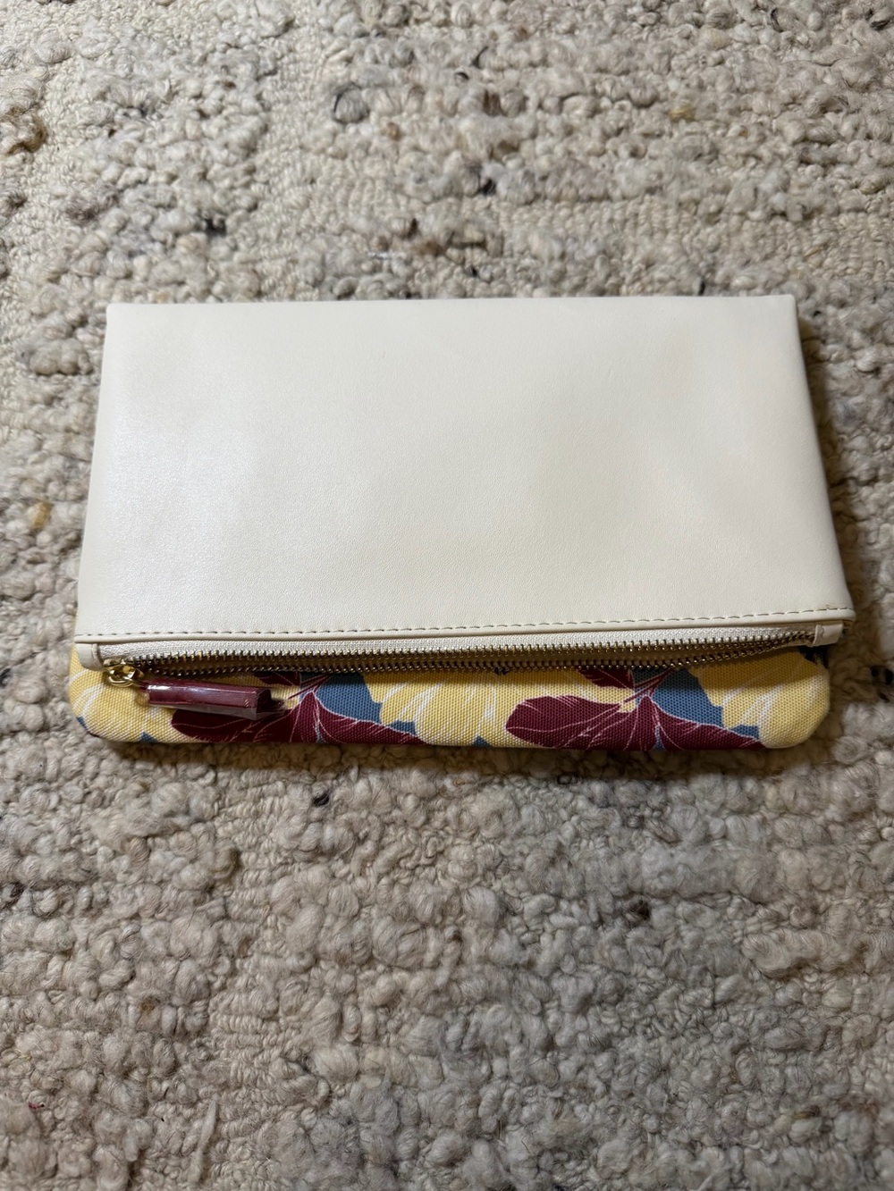 Rachel Pally Cream Fold-Over Clutch with Yellow Floral Trim
